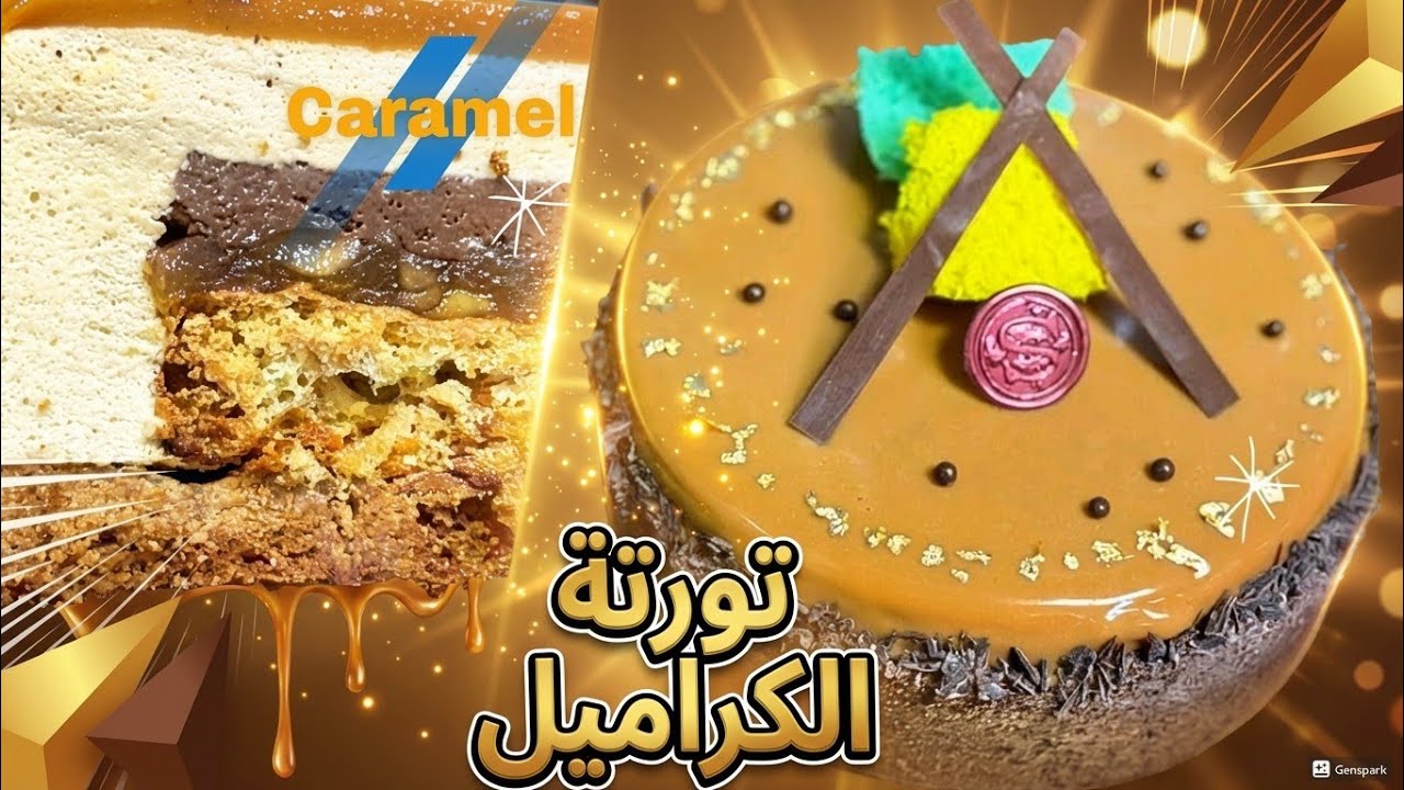 كيكه الكراميل..كيكة موس الكراميل. طلاء مرآة الكراميل