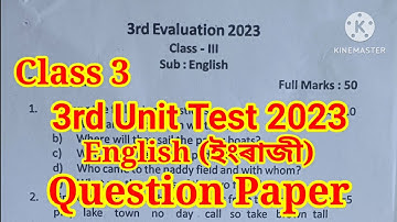 Class 3 3rd Unit Test 2023 English Question Paper Class 3 English Question Paper 2023