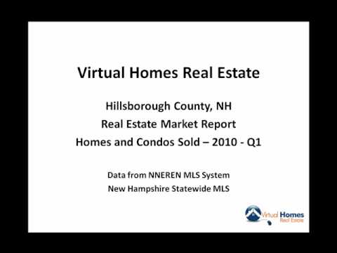 Hillsborough County NH real estate market report for the first quarter of 2010. Homes and condominiums sales acitivity with average sales prices, days on market and units sold with a four year trend.