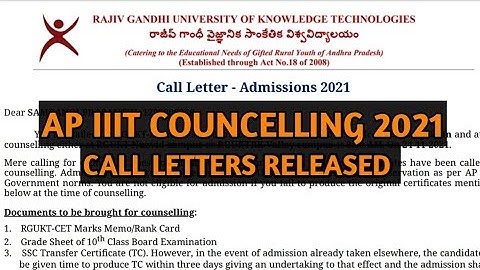 Ap iiit councelling 2021 call letters released|call letter explained|councelling documents required