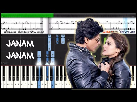 ♫-janam-janam-(dilwale)-arijit-singh-&-srk-||-piano-tutorial-+-music-sheet-+-midi-with-lyrics