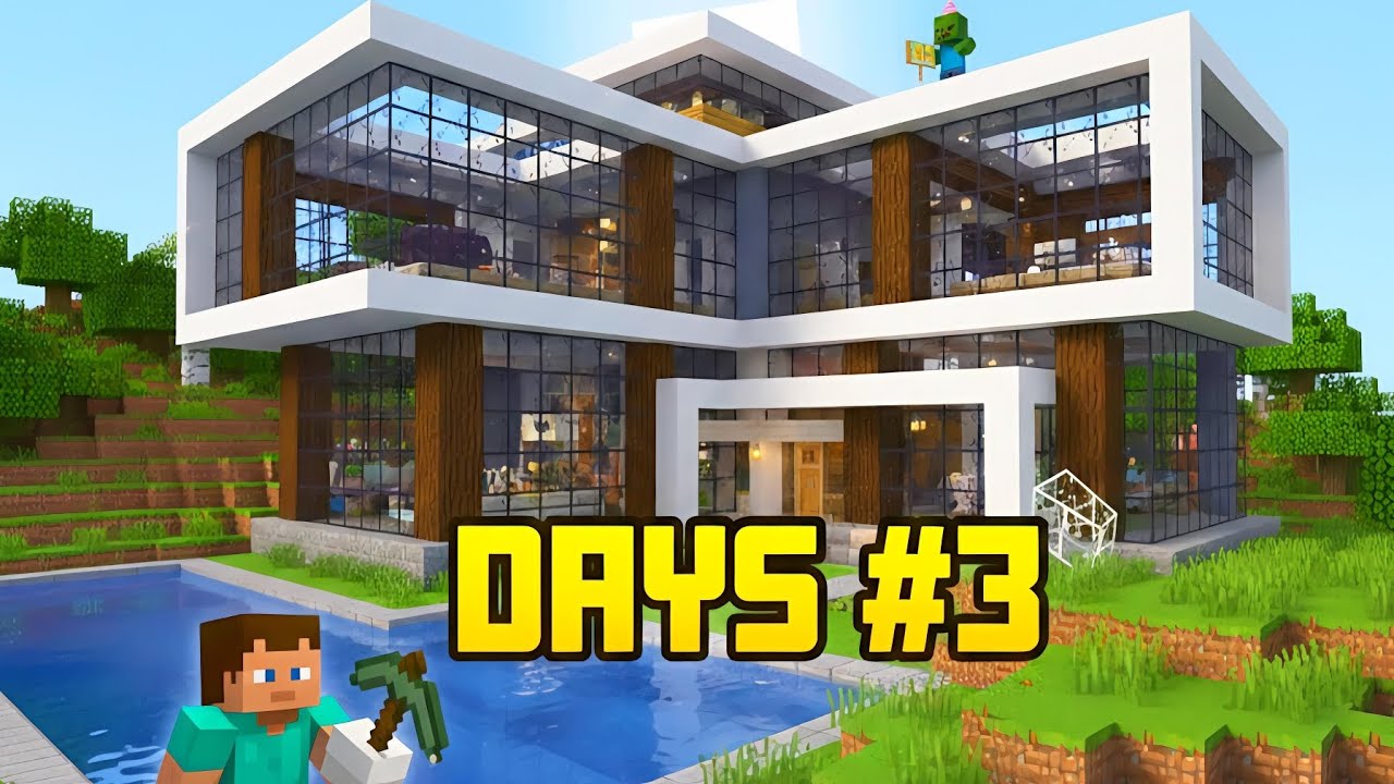 BUILDING A MASSIVE MODERN BUNGALOW IN MINECRAFT - DAYS #3 (ROOF LEVEL DONE!) 🏠🔥