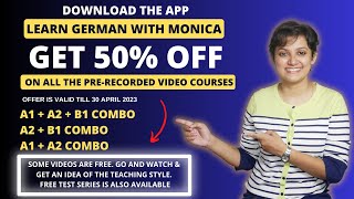 A1, A2, B1 Recorded video course launched | Get 50% OFF | Download the App: Learn German with Monica screenshot 1