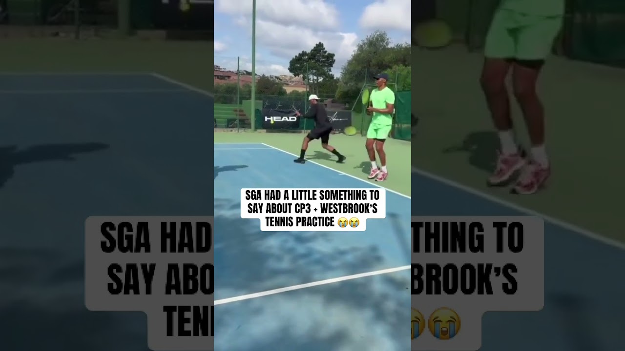 CP and Russ working on their tennis swings in retirement… and Shai had thoughts 😂 (via: cp3/IG)