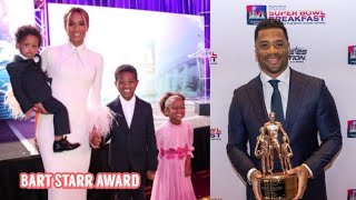 Ciara at ceremony with Russell Wilson accepting his Bart Starr Award + Mary J Blige preshow party