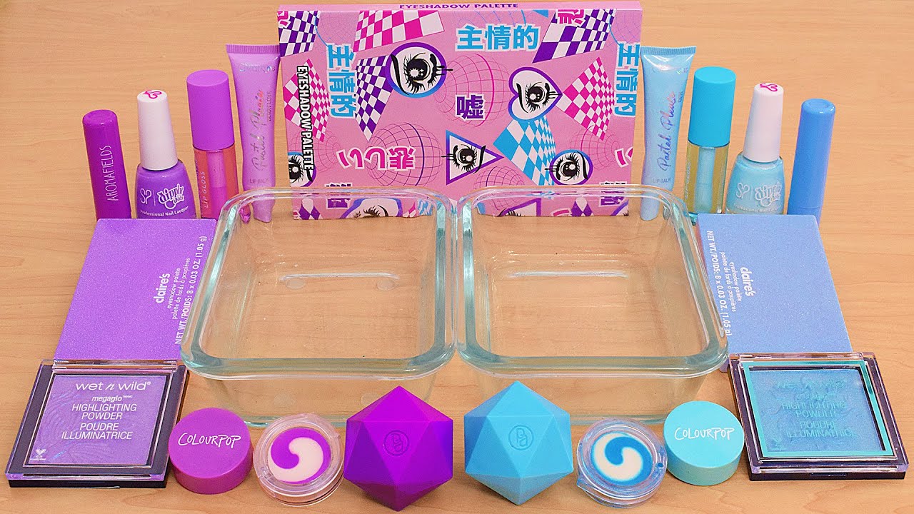 Slime ASMR -  Purple vs Blue - Mixing Makeup Eyeshadow Into Satisfying Slime