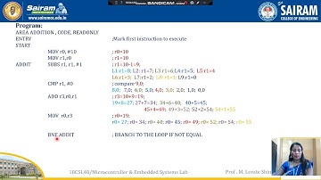 Lab Video 18CSL48 Exp No 2 Sum of 10 integers Lorate Shiny & Lavanya
