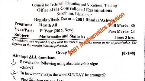 ctevt mathematics 2081 question paper solution group A #ctevt #ctevt world