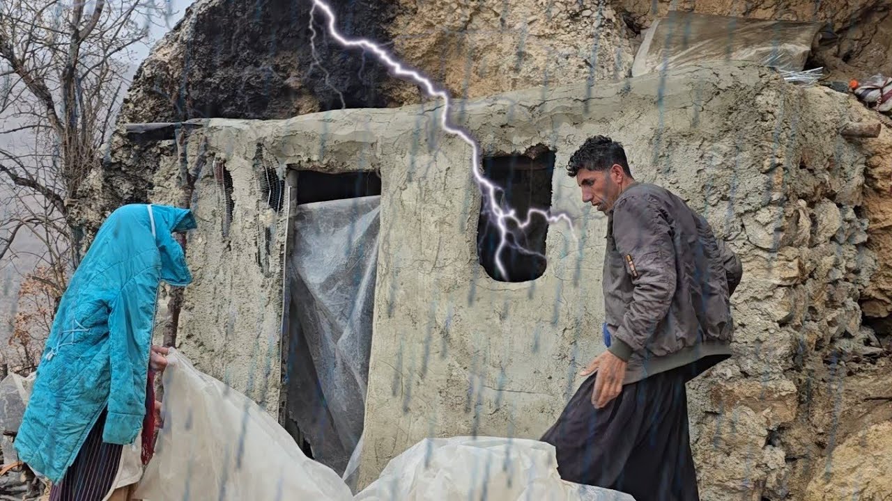 Cave Life in Iran’s Mountains ⛈️ | Nomadic Family Fighting the Storm for Survival