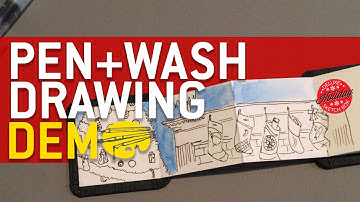 Accordion Sketchbook Panoramic Urban Sketch Demo w/ Pen & Watercolor Pencil | Smile Create Repeat