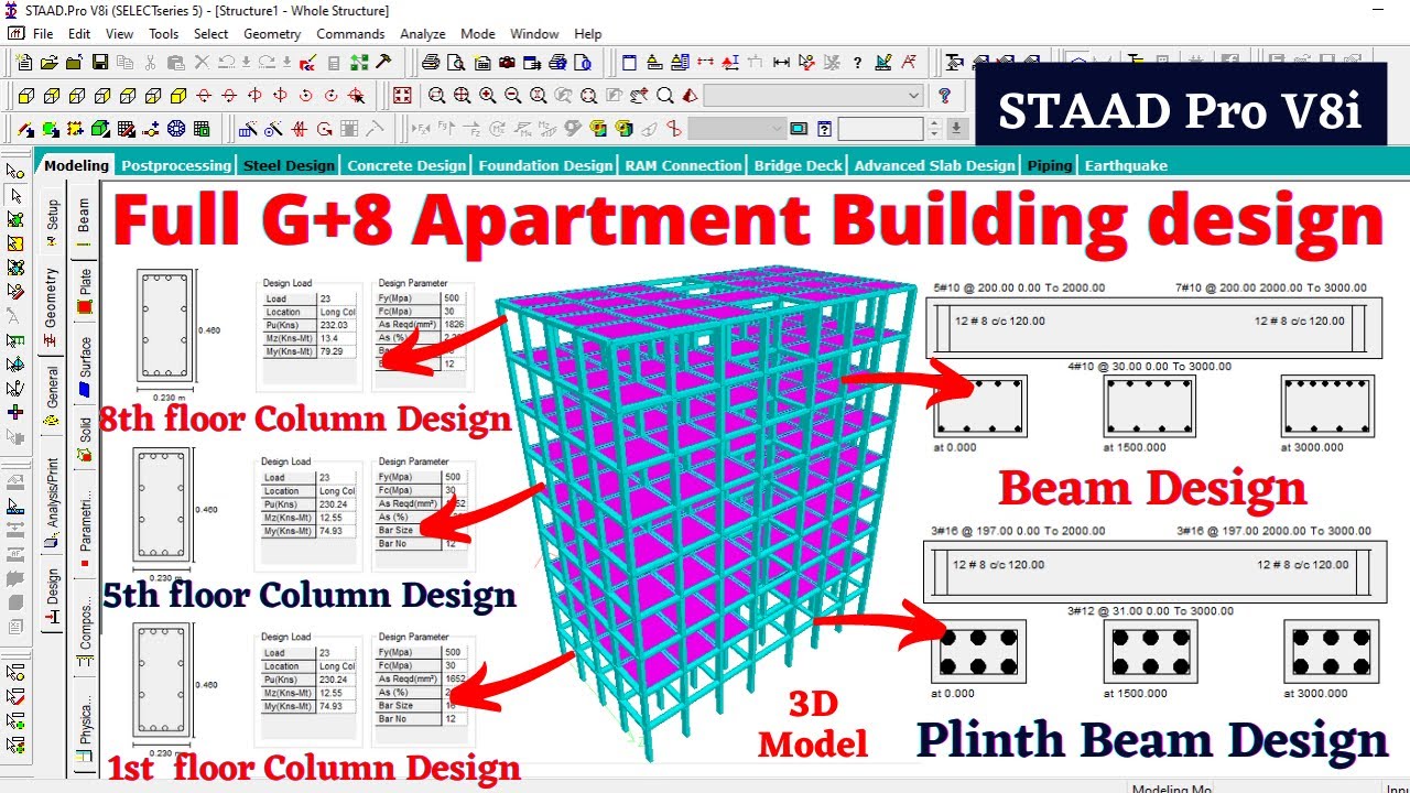 8 Floors Apartment building design by staad pro software | structural ...
