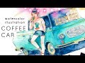 COFFEE CAR -Watercolor illustration-