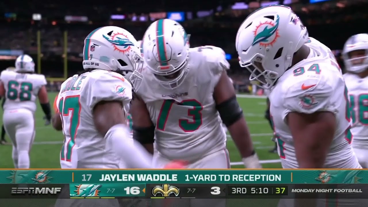 Jaylen Waddle scores & Dolphins do waddling celebration 