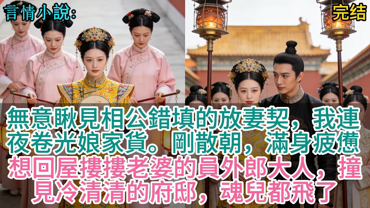 無意瞅見相公錯填的放妻契，我連夜卷光娘家貨。剛散朝，滿身疲憊想回屋摟摟老婆的員外郎大人，撞見冷清清的府邸，魂兒都飛了