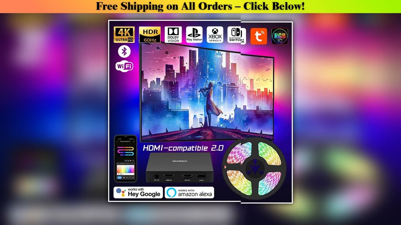 LED Smart Ambient TV Backlight Wifi Alexa Google Assistant Control 4K HDMI-Compatible 2.0 Device