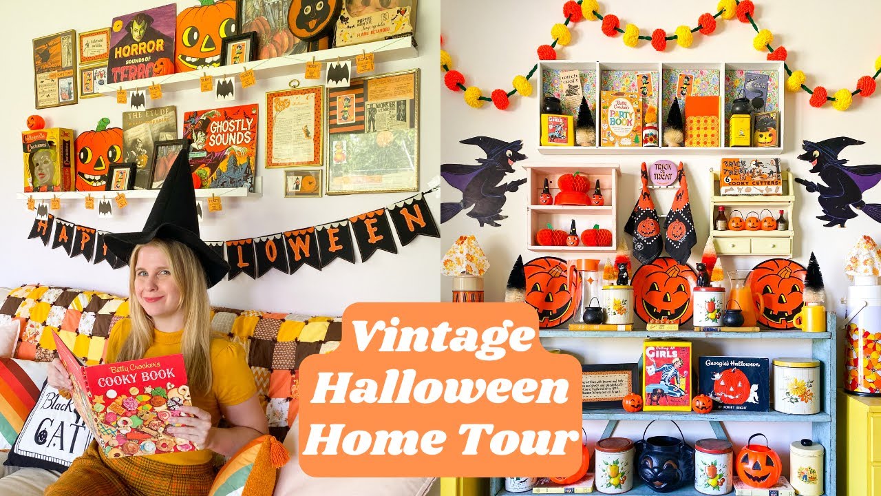 Vintage Halloween Kitchen, Dining Room & Living Room Retro Home Tour - YouTube
