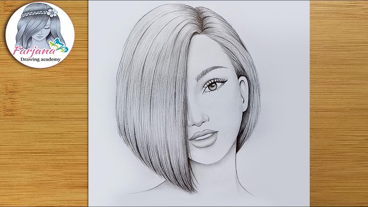 A Girl with Beautiful Hair  pencil sketch Step by step  How to draw  Hidden Half Face of Girl  YouTube