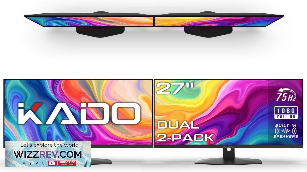 Kado Dual Monitor Setup 2 Pack 27" 1920x1080 Computer Monitor 75Hz VESA