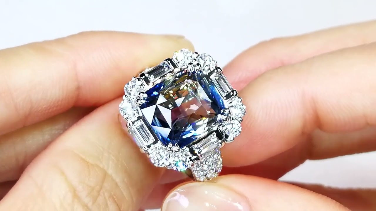 Unheated Ceylon Bi Color Sapphire Ring with D Flawless Diamonds