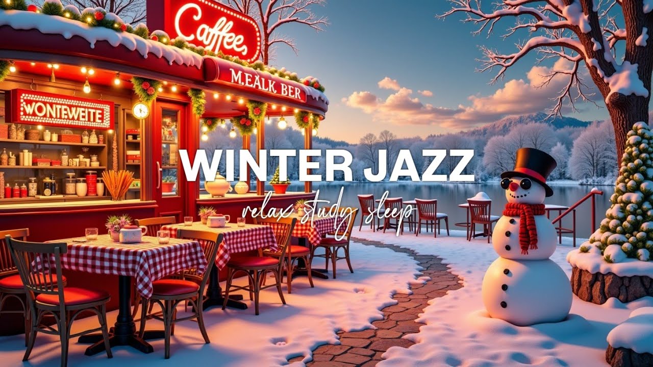 Cozy Winter Cafe Jazz Music ~ Relaxing Coffee Shop Ambience & Snowfall ...
