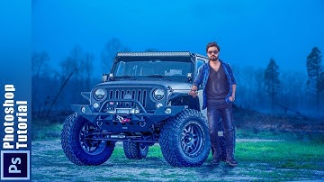 Boy and Car Photoshop manipulation in night effects | Blue Light