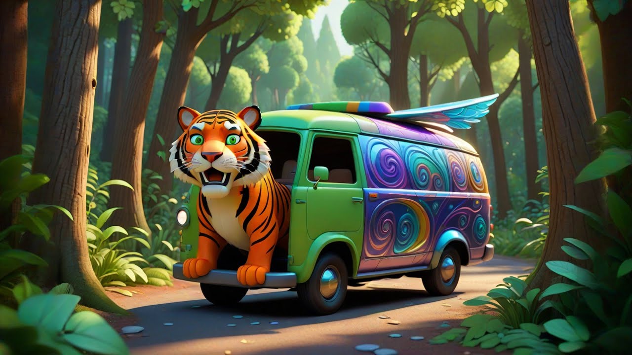 Tiger Travels in Flying Van | Nursery Rhymes for Kids | Baby Songs and Animal Adventure Rhymes