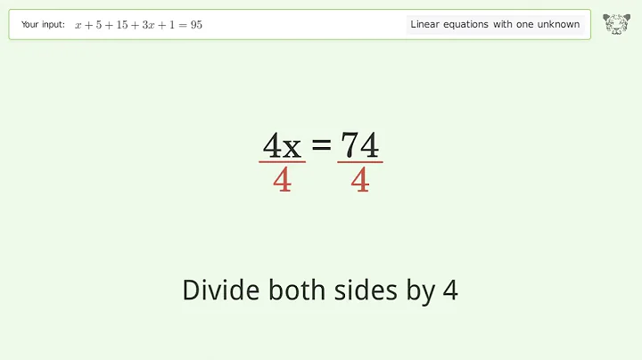 Linear equation with one unknown: Solve x+5+15+3x+1=95 step-by-step solution