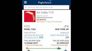 Air India 119 FCO JFK flying overhead