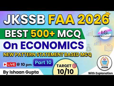 ECONOMICS Part 10 - For JKSSB FAA EXAM - Best 500 MCQ -JKSSB NEW EXAM PATTERN   - By Ishaan Gupta