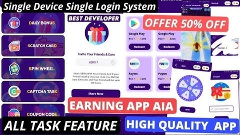 Refer and Earn Aia Earn Money App Task Earning App Aia File Spin Scratch | Device id & Google Login