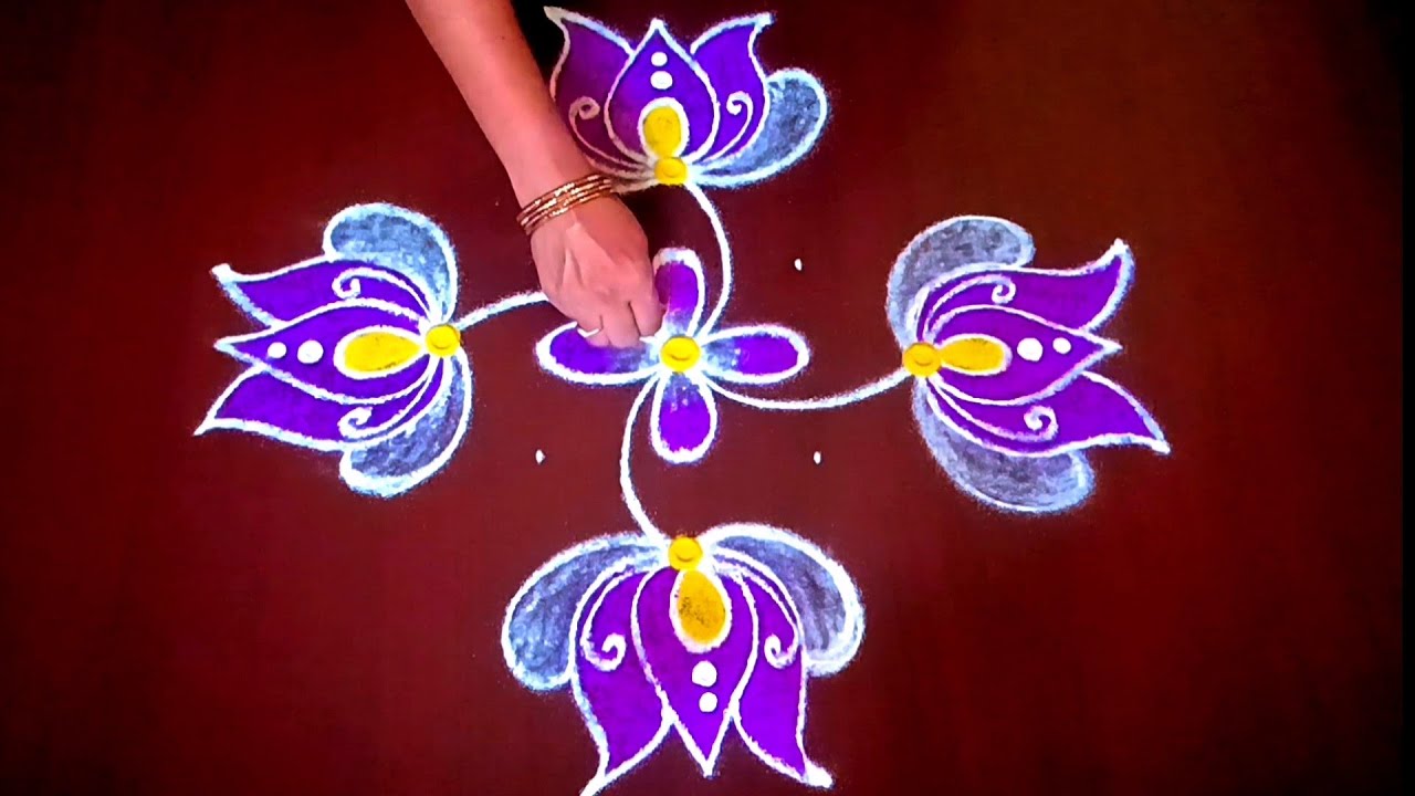 Beautiful lotus flower rangoli / friday rangoli / easy and simple rangoli