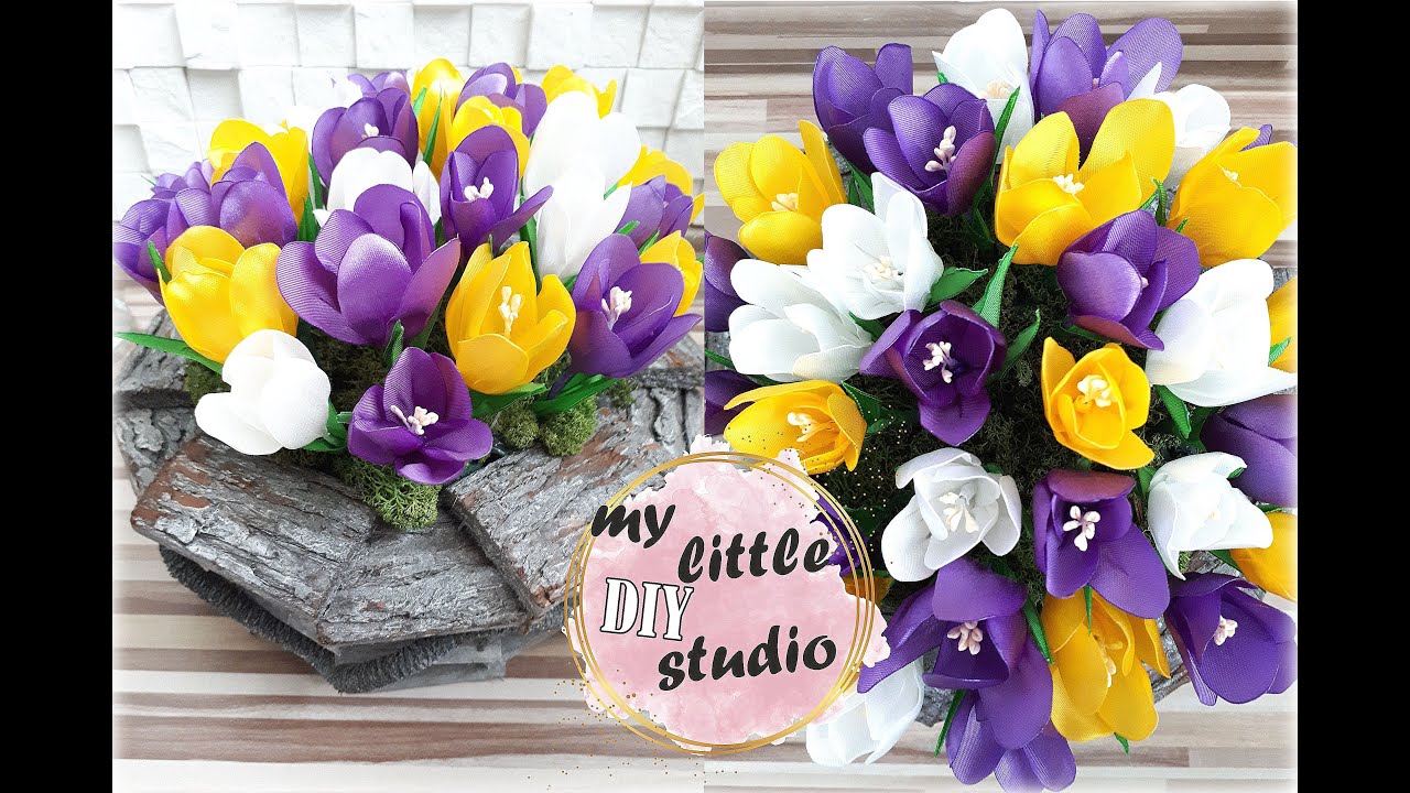 Krokusy ze wstążki/crocuses/DIY