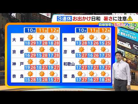 [Oct. 10 (Sat) - 11 (Sun)] First day of the three-day weekend is perfect for outings; daytime hea...