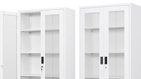 Display Cabinet with Glass Doors, Curio Cabinets with 4 Adjustable Shelves, Locking Glass doors DIY