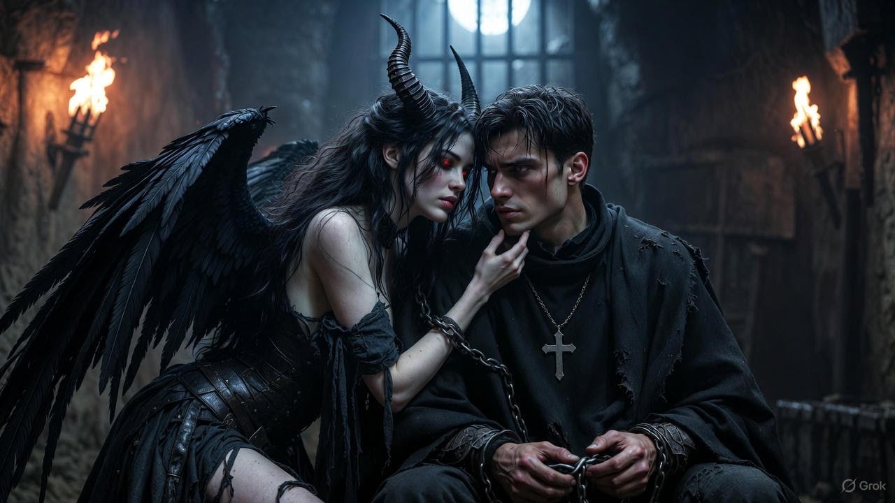 Ella es un súcubo que no sabe amar... Él es un sacerdote condenado que le enseña en una sola noche.