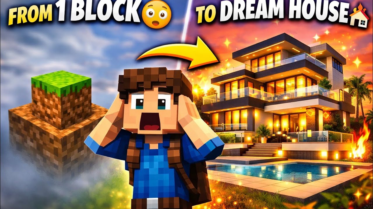 😱 I Built My DREAM HOUSE in Minecraft One Block! 🏡🔥 - YouTube