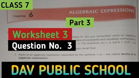 Dav Class 7 Maths Chapter 6 Worksheet 3 || Algebraic Expressions || @madhubanclasses