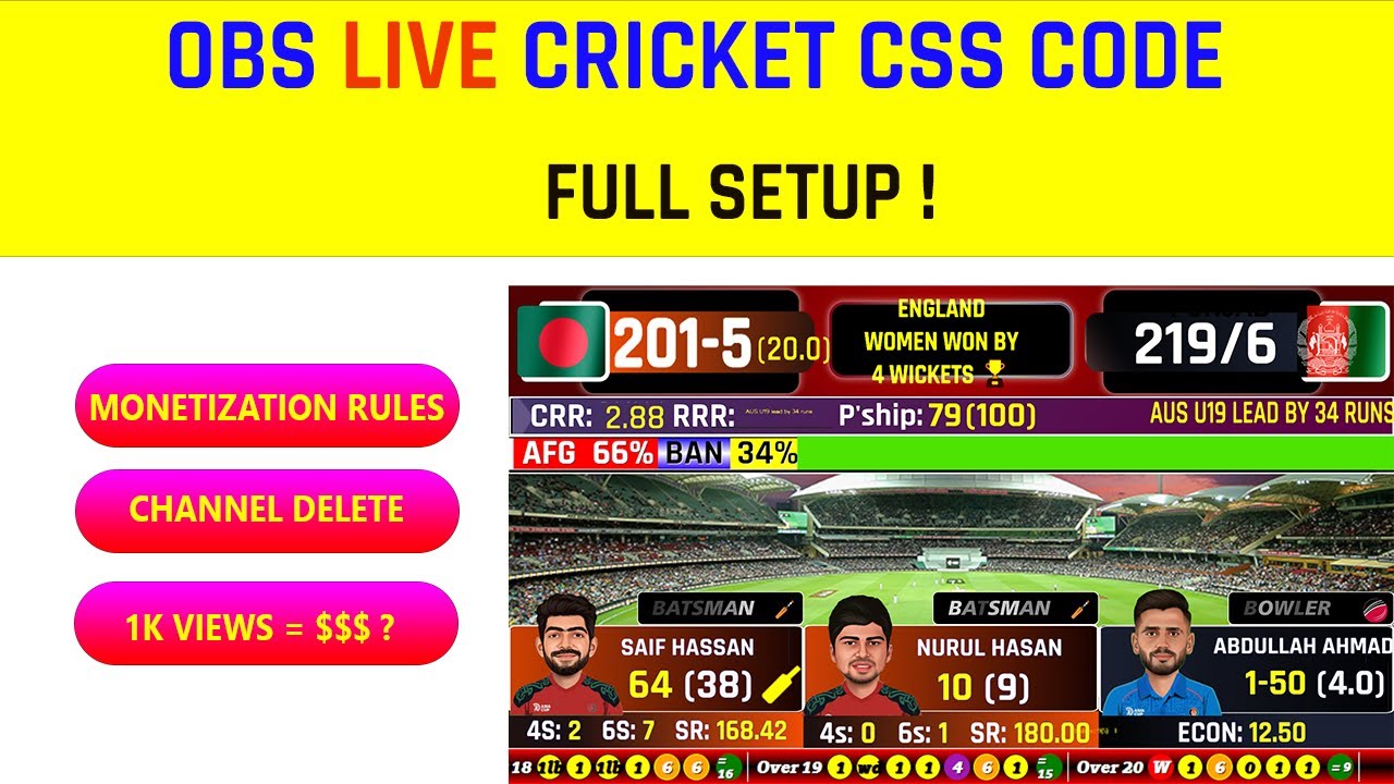 🔴 OBS Live Cricket CSS Code Setup Rules for Monetization | Live Cricket Scoreboard Tutorial 
