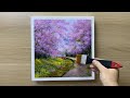 Daily challenge #200 / Acrylic / Scenic Train With Sakura Blossom Painting