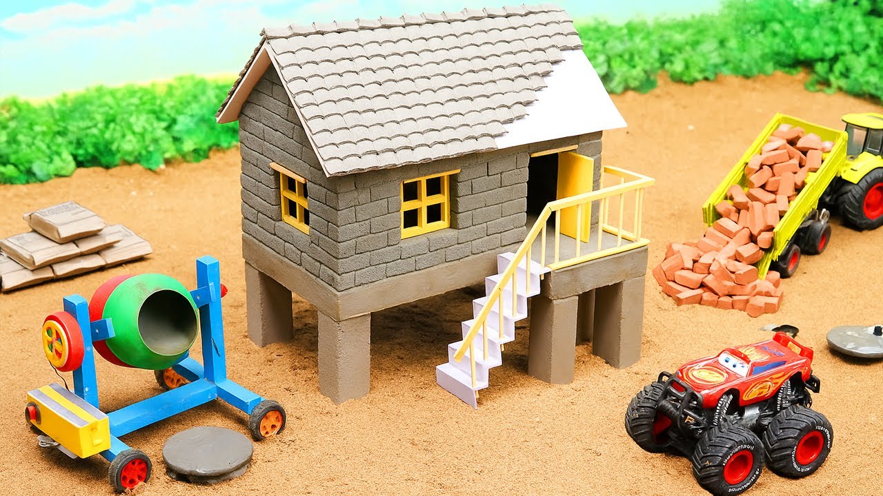 DIY Mini Brick House with Staircase and Railing Making Science Project