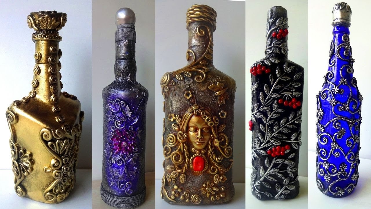 5 Bottle Decoration Ideas/ Bottle Art/ Decorate Wine Bottle - YouTube