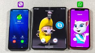 iPhone 11 vs Z Fold 3 vs Honor 20 Pro Skype + WhatsApp + Viber Messenger Video Incoming Call