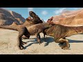 ISLAND DESERT: SPINOSAURUS, TYRANNOSAURUS REX FIGHT &amp; BREAKDOWN - JURASSIC WORLD EVOLUTION 2