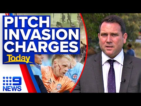 Thirteen charged over a-league pitch invasion | 9 news australia