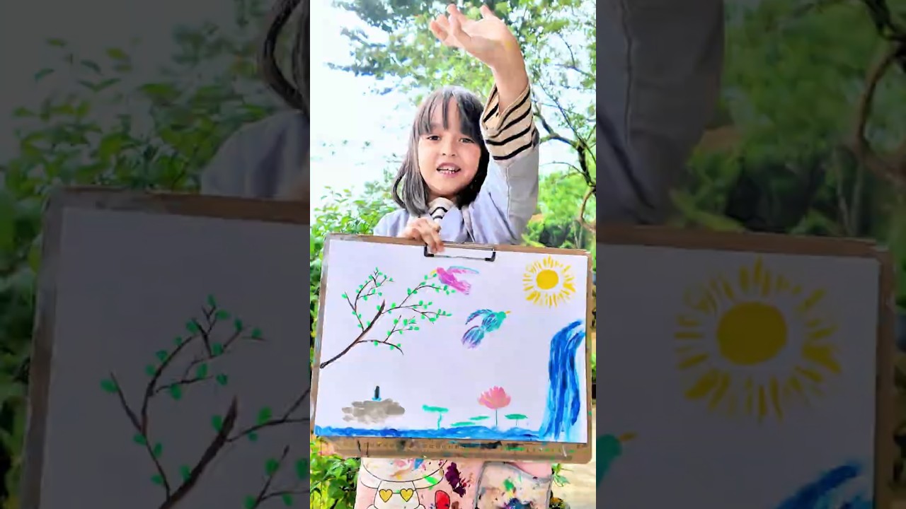 Beautiful Nature Painting by 6-y/o Kid Artist Mia Mai | Easy Acrylic Art | Zen Art | Flowers #Shorts