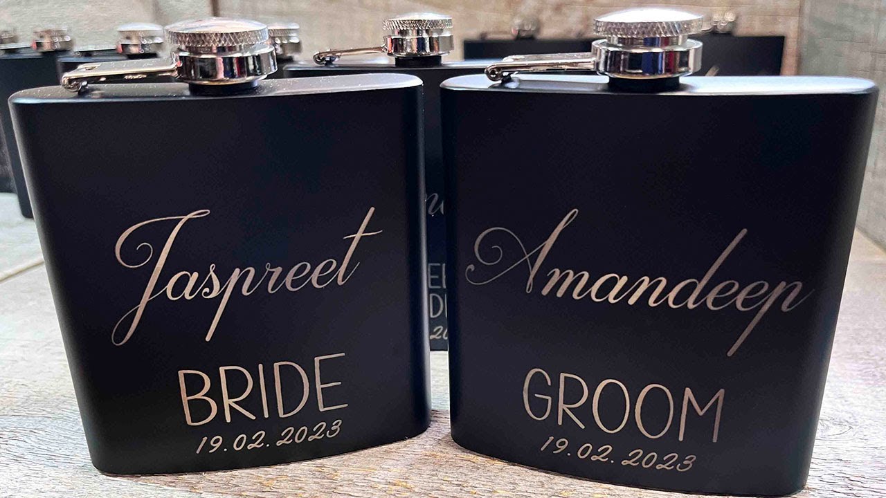 Custom Laser Engraved Black Flasks.