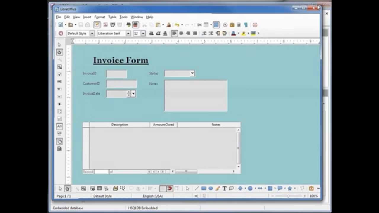 LibreOffice Base (200) Home Invoice pt20 Forms For Libreoffice Invoice Template