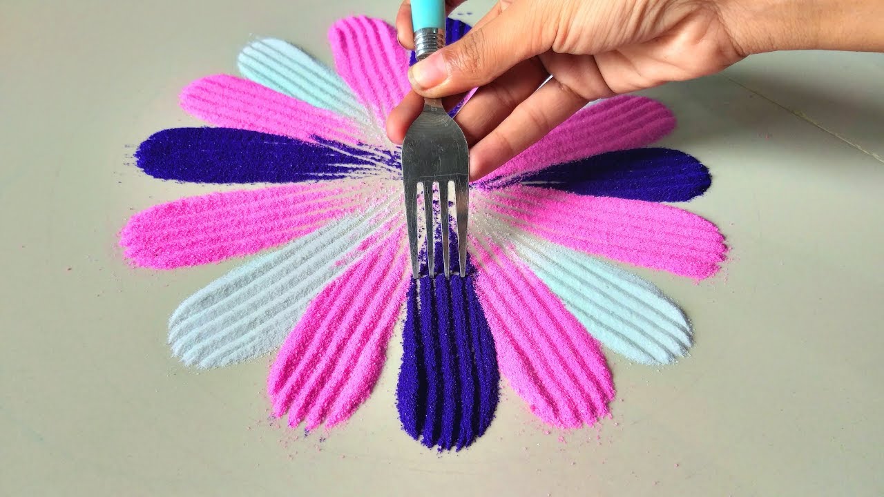 Satisfying Simple Rangoli using Fork Design जो आप भी बना लेंगे | Making ...
