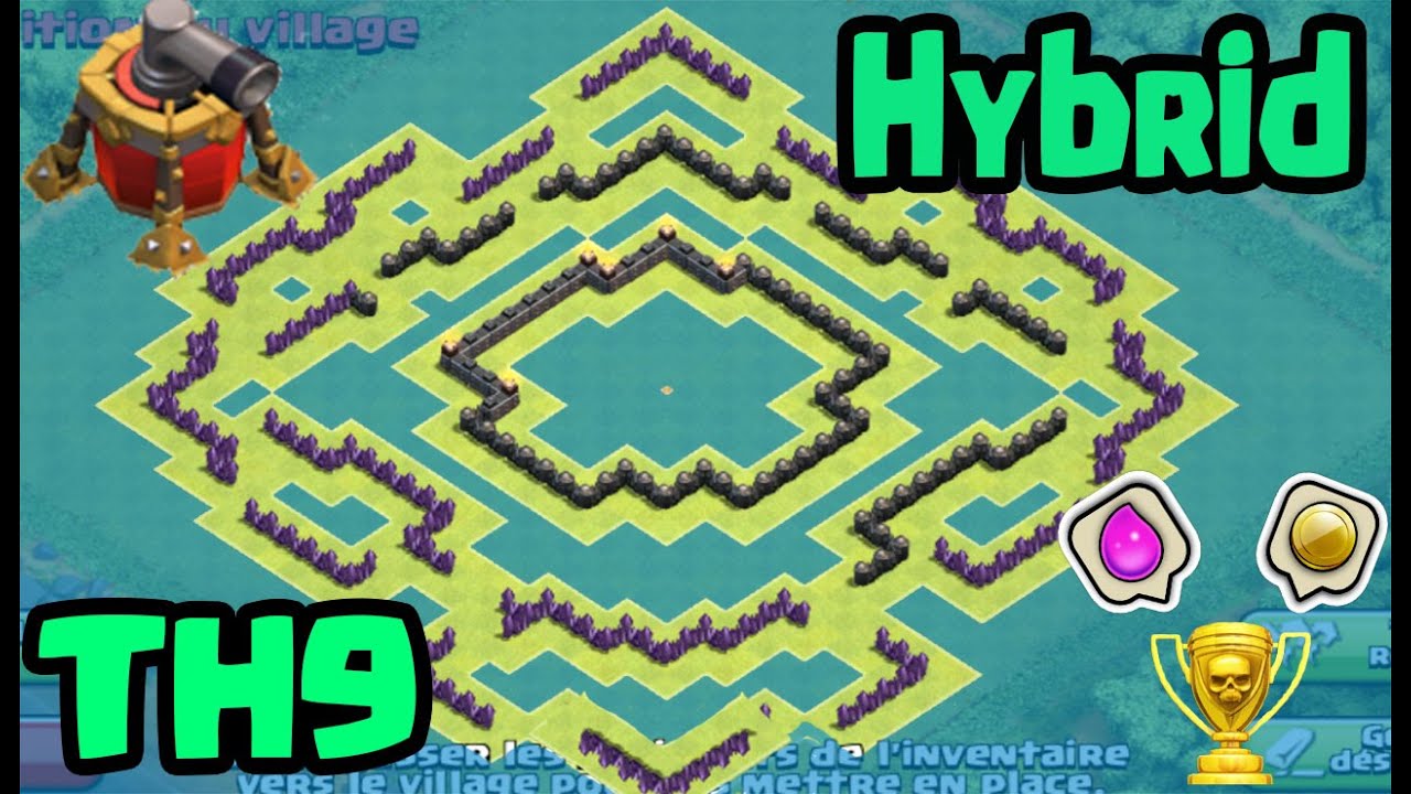 [AIR SWEEPER] TH9 Hybrid base Clash of Clans YouTube