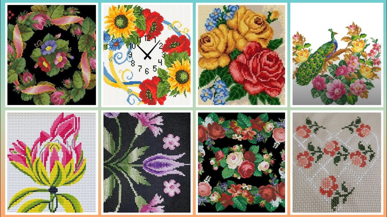 Floral cross stitch Hand embroidery  thick cotton / Beautifull Hand cross stitch